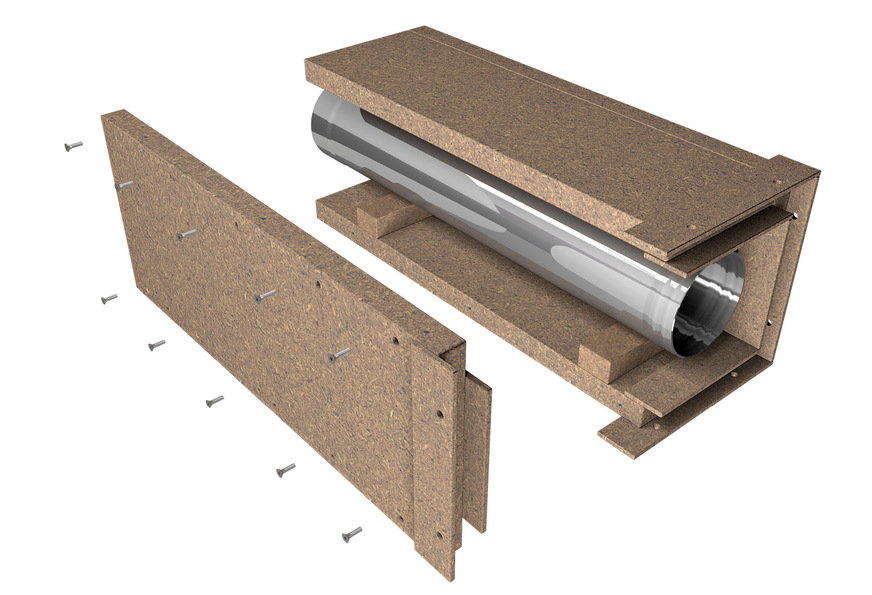 Mit passenden Streifen von Thermax-Platten lässt sich das metallische Innenrohr zentrieren.