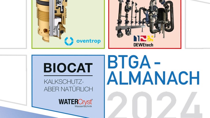 „Collage mit freigestellten Produktbildern von Dämmmaterialien, Logos der Firmen Oventrop, DEWEtech und WATERcryst und den Texten ‚BIOCAT‘ und ‚BTGA-ALMANACH 2024‘. Themenschwerpunkte sind Wärme-, Kälte-, Schall- und Brandschutz sowie innovative Lösungen für Energieeffizienz in der Gebäudetechnik. - © BTGA Bundesindustrieverband Technische Gebäudeausrichtung e.V.