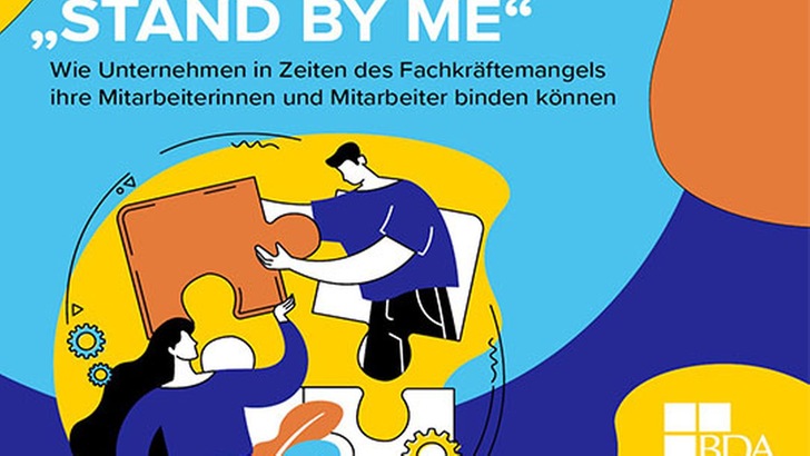 „Illustration von Fachleuten aus der Gebäudetechnik, die gemeinsam an einem Modell einer energieeffizienten Dämmung arbeiten, um innovative Lösungen für Wärmedämmung und Schallschutz zu entwickeln. - © Bundesvereinigung der Deutschen Arbeitgeberverbände (BDA)