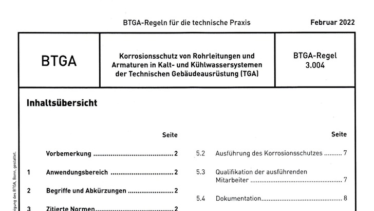 Das Deckblatt der neuen BTGA-Regel 3.004 - © BTGA e.V.
