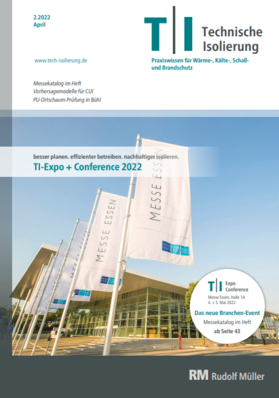 Zeitschriftencover mit Flaggen und einem modernen Gebäude, das für die TI Expo + Conference 2022 wirbt.