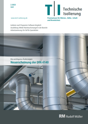 Zeitschriftencover mit industriellen Rohrleitungs- und Belüftungssystemen und Text zu technischen Isolierungsthemen.