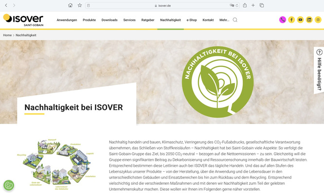 Für mehr Transparenz und Nachvollziehbarkeit: Dämmstoffspezialist ISOVER bündelt online alle Informationen zu seinen Nachhaltigkeitsinitiativen